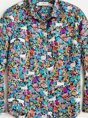 NWT J. Crew Collection Silk Twill Shirt in Grazing Goats Print size 4